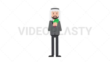 Arab Corporate Man Holding Cash Stock Animation