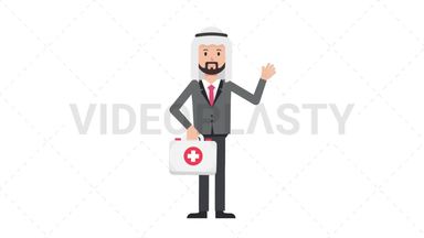 Arab Corporate Man Holding First Aid Kit Stock Animation