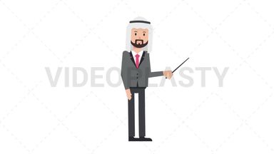 Arab Corporate Man Holding Pointer Stick Stock Animation