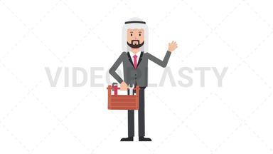 Arab Corporate Man Holding Toolbox Stock Animation