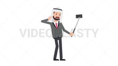 Arab Corporate Man Selfie Stick Stock Animation