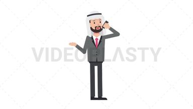 Arab Corporate Man Talking on Phone Happy Stock Animation