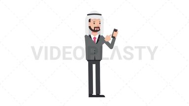 Arab Corporate Man Using Phone Happy Stock Animation