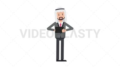 Arab Corporate Man Using Tablet Happy Stock Animation