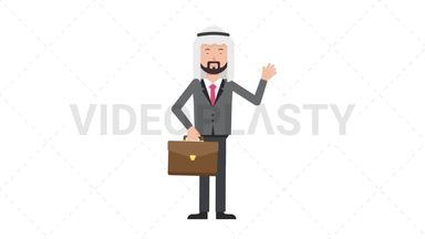 Arab Corporate Man Waving with Briefcase Stock Animation