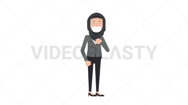 Arab Corporate Woman Coughing Face Mask Stock Animation