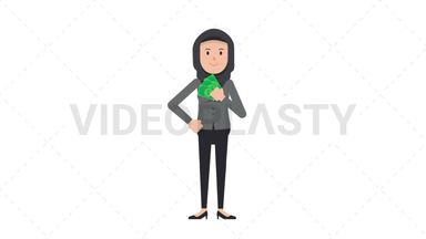 Arab Corporate Woman Holding Cash Stock Animation
