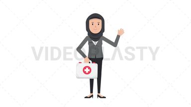 Arab Corporate Woman Holding First Aid Kit Stock Animation