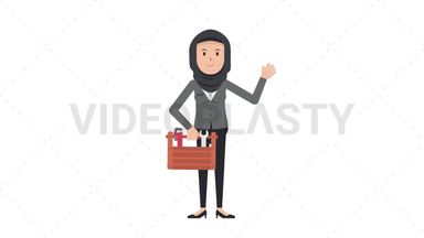 Arab Corporate Woman Holding Toolbox Stock Animation
