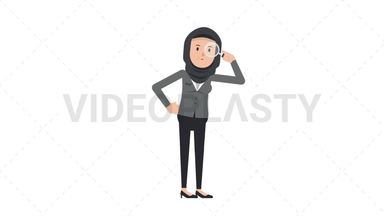 Arab Corporate Woman Searching with a Magnifying Glass Stock Animation