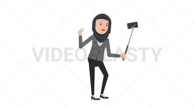 Arab Corporate Woman Selfie Stick Stock Animation