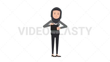 Arab Corporate Woman Using Tablet Happy Stock Animation