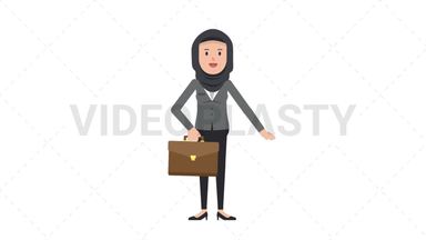 Arab Corporate Woman Waving with Briefcase Stock Animation
