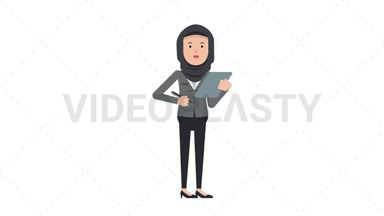 Arab Corporate Woman Writing on Clipboard Stock Animation