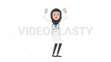 Arab Female Doctor Cheer Stock Animation