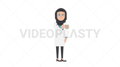 Arab Female Doctor Drinking Coffee Stock Animation