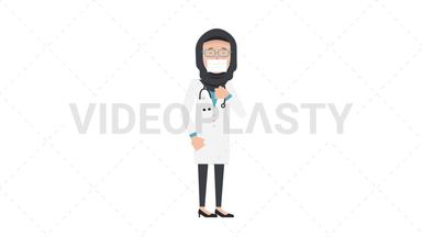 Arab Female Doctor Face Mask Coughing Stock Animation