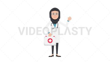 Arab Female Doctor Holding First Aid Kit Stock Animation