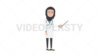 Arab Female Doctor Holding Pointer Stick Stock Animation