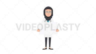 Arab Female Doctor Holding Poster Stock Animation