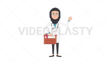 Arab Female Doctor Holding Toolbox Stock Animation