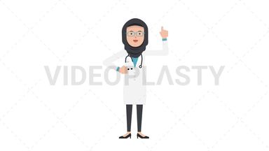 Arab Female Doctor Pointing Above Stock Animation