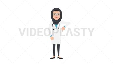 Arab Female Doctor Pointing Below Stock Animation