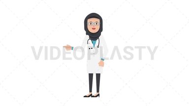 Arab Female Doctor Pointing Left Stock Animation