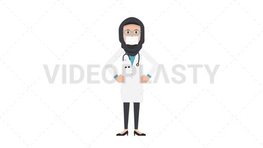 Arab Female Doctor Putting on Face Mask Stock Animation