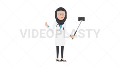 Arab Female Doctor Selfie Stick Stock Animation