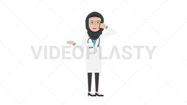 Arab Female Doctor Talking on the Phone Happy Stock Animation