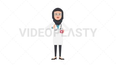 Arab Female Doctor Using Disinfectant Spray Stock Animation