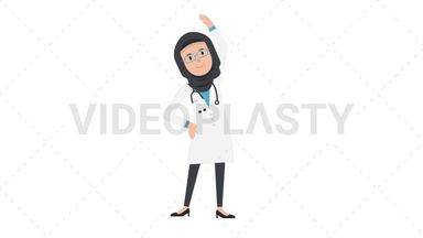Arab Female Doctor Warmup Exercise Stock Animation