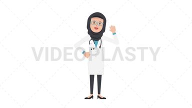 Arab Female Doctor Waving Stock Animation