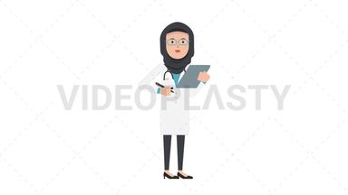 Arab Female Doctor Writing on Clipboard Stock Animation