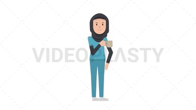 Arab Female Nurse Drinking Coffee Stock Animation