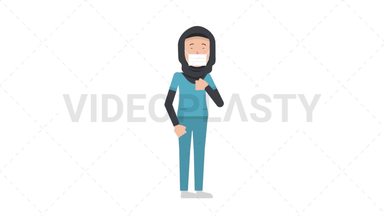 Arab Female Nurse Face Mask Coughing Stock Animation