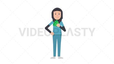 Arab Female Nurse Holding Cash Stock Animation
