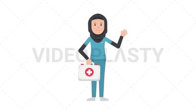 Arab Female Nurse Holding First Aid Kit Stock Animation