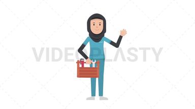 Arab Female Nurse Holding Toolbox Stock Animation