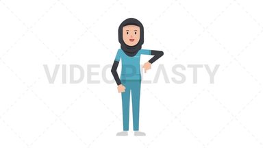 Arab Female Nurse Pointing Below Stock Animation