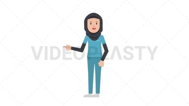 Arab Female Nurse Pointing Left Stock Animation