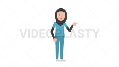 Arab Female Nurse Pointing Right Stock Animation
