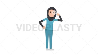 Arab Female Nurse Searching with a Magnifying Glass Stock Animation