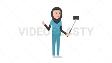 Arab Female Nurse Selfie Stick Stock Animation
