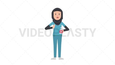 Arab Female Nurse Using Disinfectant Spray Stock Animation