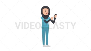 Arab Female Nurse Using Phone Stock Animation
