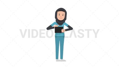 Arab Female Nurse Using Tablet Happy Stock Animation