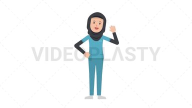 Arab Female Nurse Waving Stock Animation