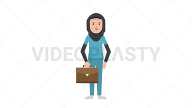 Arab Female Nurse Waving with Briefcase Stock Animation